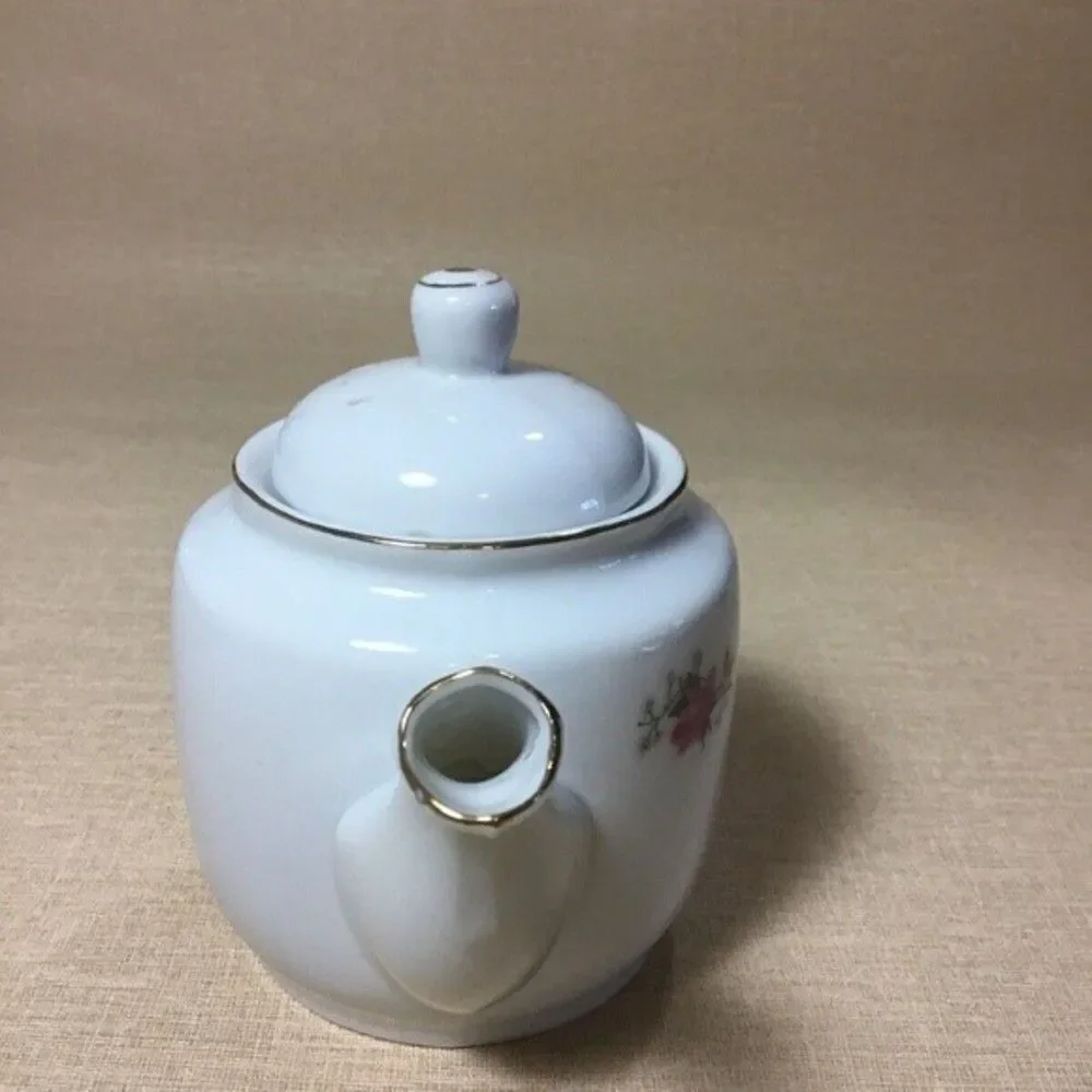 Vintage Lefton NE 4063 Hand Painted White/Pink Rose Tea Pot‎ China